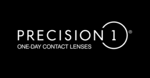 PRECISION1 -logo_White Precision1 one-day contact lenses brand logo on black background